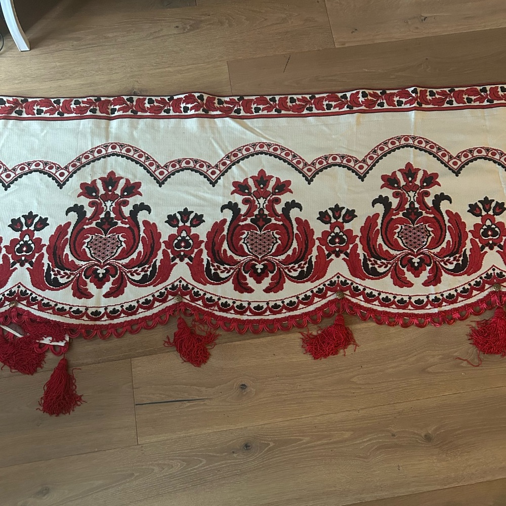 Luxurious Red and Cream Embroidered Curtain Valance